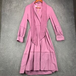 Vintage Herman Marcus Dallas Mauve Long Sleeve‎ Pleated Midi Dress Suede Trim 10